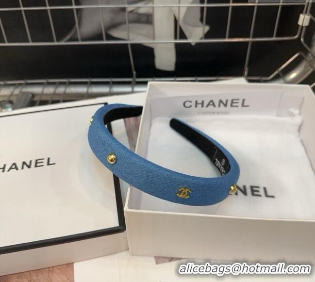 Original Cheap Chanel Denim Headband with Studs 0310 Light Blue 2025