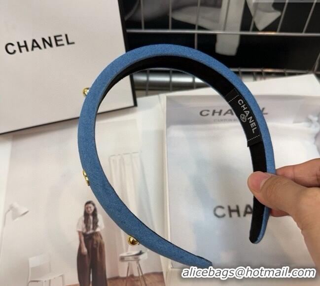 Original Cheap Chanel Denim Headband with Studs 0310 Light Blue 2025