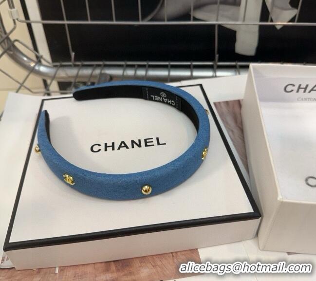 Original Cheap Chanel Denim Headband with Studs 0310 Light Blue 2025