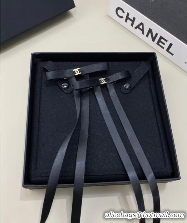 New Design Chanel Bow Long Hair Clip 0509 Black 2025