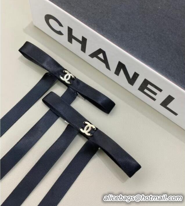 New Design Chanel Bow Long Hair Clip 0509 Black 2025