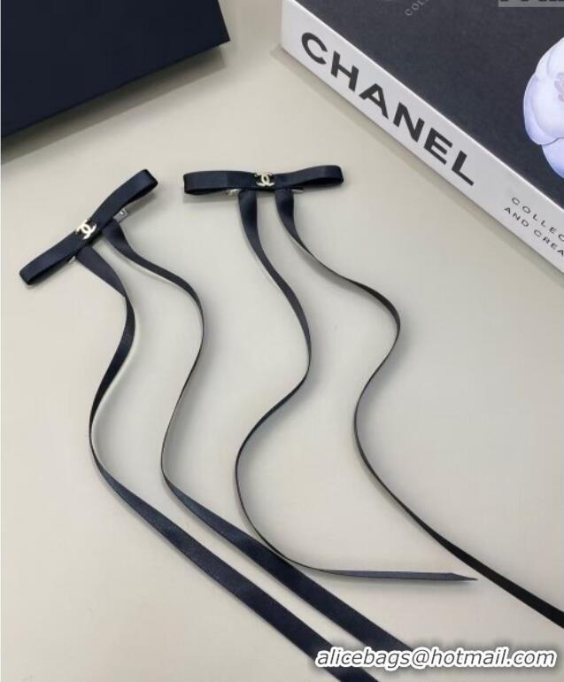 New Design Chanel Bow Long Hair Clip 0509 Black 2025