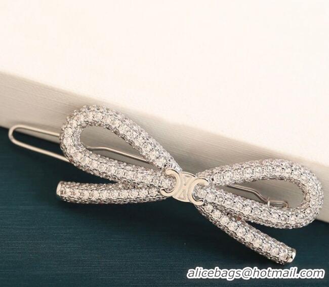 New Product Chanel Strass Bow Hair Clip 0509 Silver 2025
