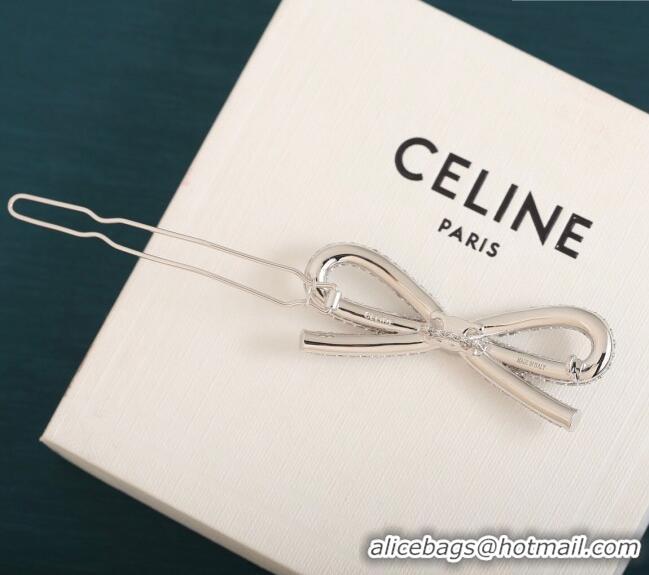 New Product Chanel Strass Bow Hair Clip 0509 Silver 2025