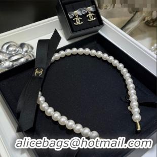 Cheap Best Chanel Pearls Headband with Black Bow C0509 2025