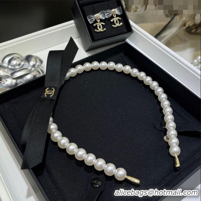 Cheap Best Chanel Pearls Headband with Black Bow C0509 2025