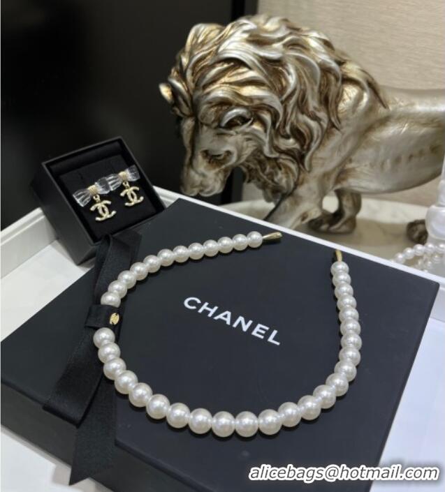 Cheap Best Chanel Pearls Headband with Black Bow C0509 2025