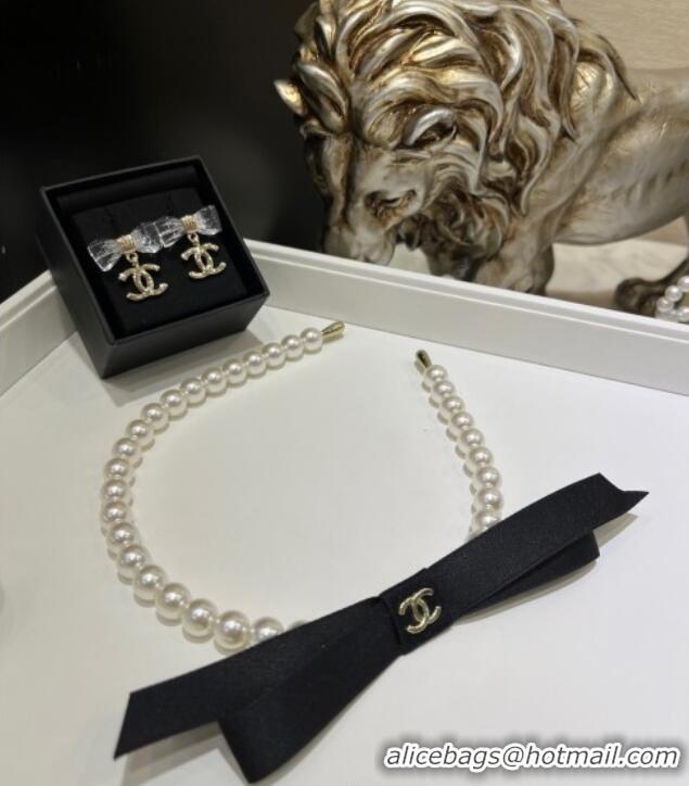 Cheap Best Chanel Pearls Headband with Black Bow C0509 2025