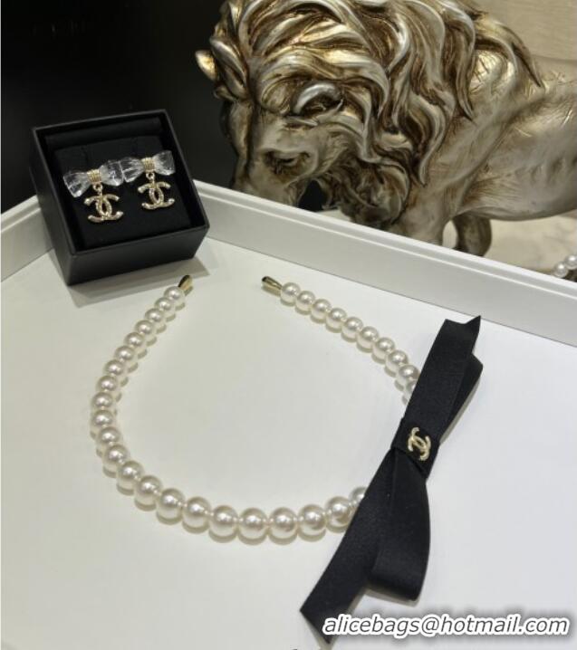 Cheap Best Chanel Pearls Headband with Black Bow C0509 2025