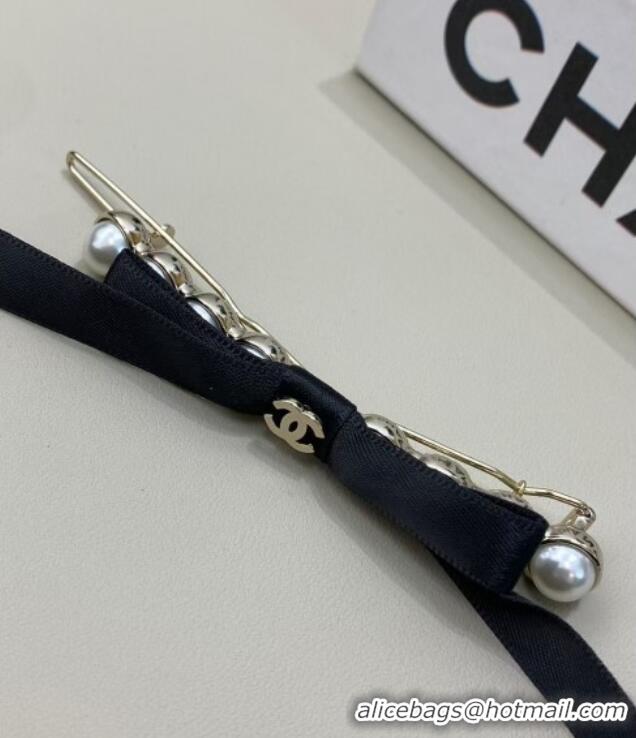 Classic Grade Chanel Hair Clip with Pearls and Black Bow C0509 2025