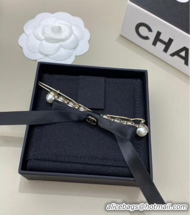 Classic Grade Chanel Hair Clip with Pearls and Black Bow C0509 2025