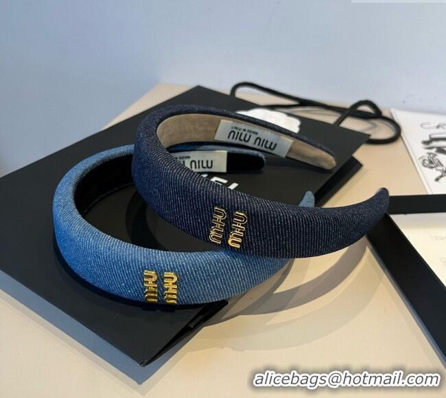Reasonable Price Miu Miu Denim Headband 0512 Light Blue 2025