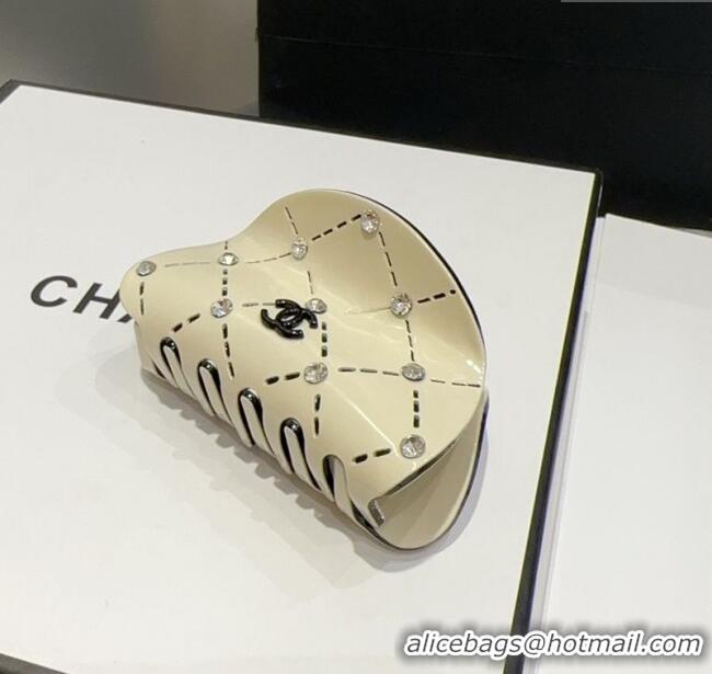 Top Design Chanel Quilted Hair Clip with Strass 12077 White 2025