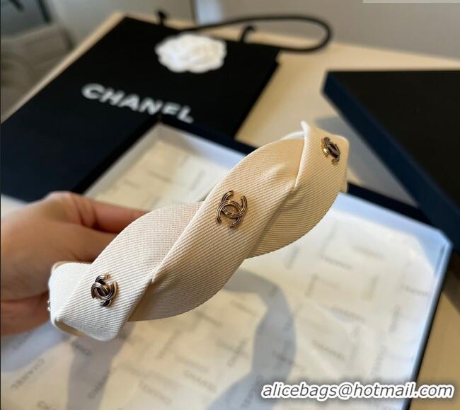 Top Design Chanel CC Charm Headband 0512 White 2025