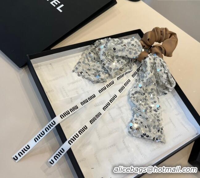 Super Quality Miu Miu Bow Hairring with Sequins 2108 Brown 2025