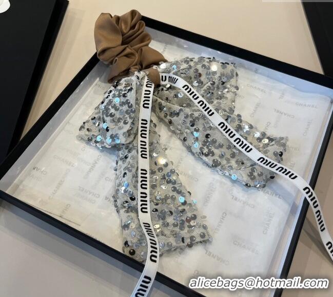 Super Quality Miu Miu Bow Hairring with Sequins 2108 Brown 2025