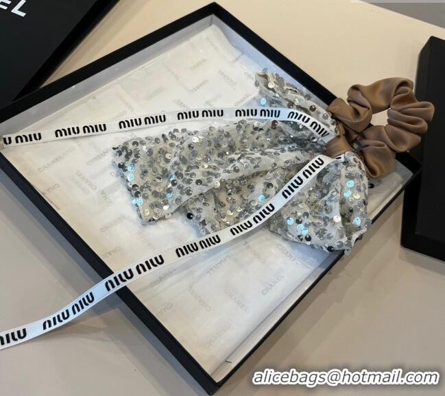 Super Quality Miu Miu Bow Hairring with Sequins 2108 Brown 2025