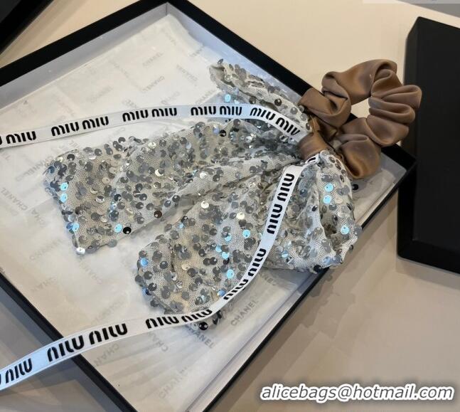 Super Quality Miu Miu Bow Hairring with Sequins 2108 Brown 2025