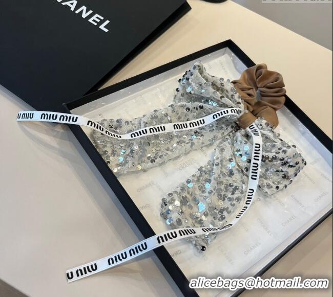 Super Quality Miu Miu Bow Hairring with Sequins 2108 Brown 2025