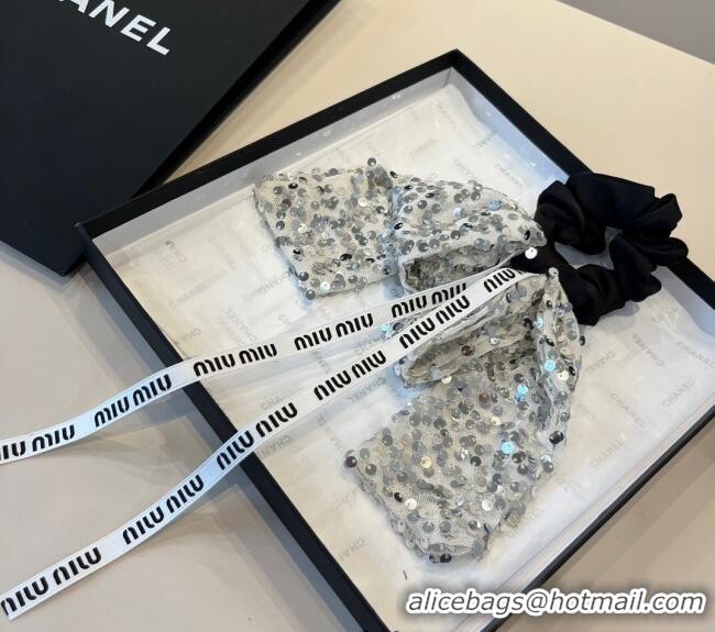 Good Looking Miu Miu Bow Hairring with Sequins 2108 Black 2025