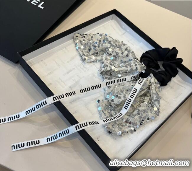 Good Looking Miu Miu Bow Hairring with Sequins 2108 Black 2025