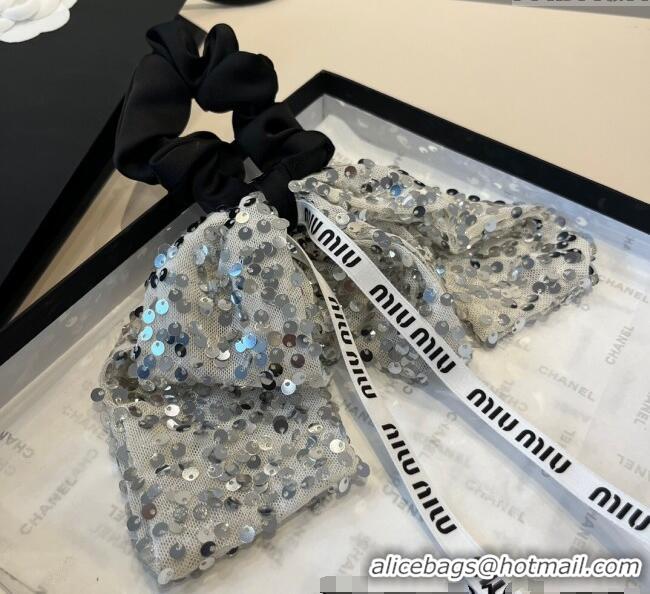 Good Looking Miu Miu Bow Hairring with Sequins 2108 Black 2025