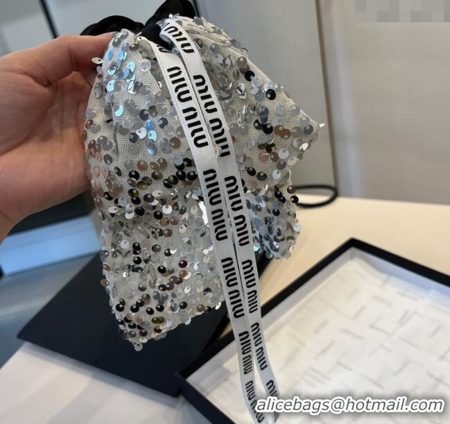 Good Looking Miu Miu Bow Hairring with Sequins 2108 Black 2025