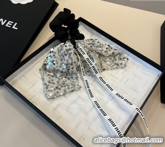 Good Looking Miu Miu Bow Hairring with Sequins 2108 Black 2025