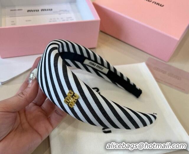 Grade Quality Miu Miu Striped Headband 0513 Black 2025