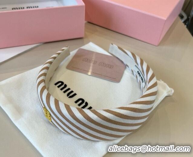 Spot Discount Miu Miu Striped Headband 0513 Beige 2025