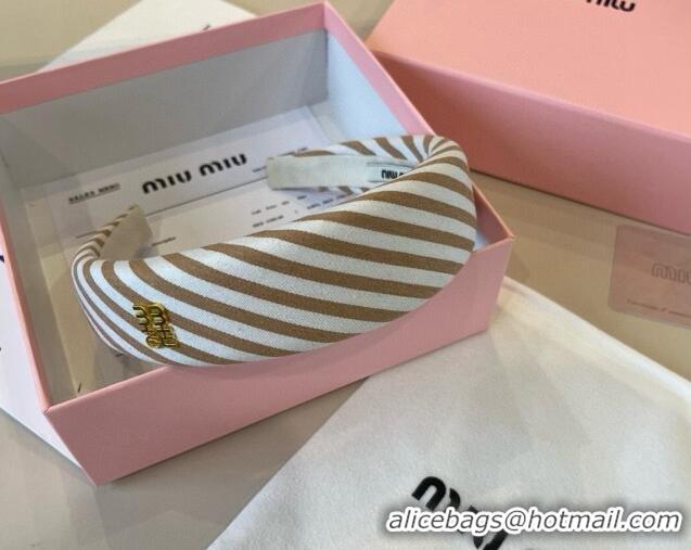 Spot Discount Miu Miu Striped Headband 0513 Beige 2025