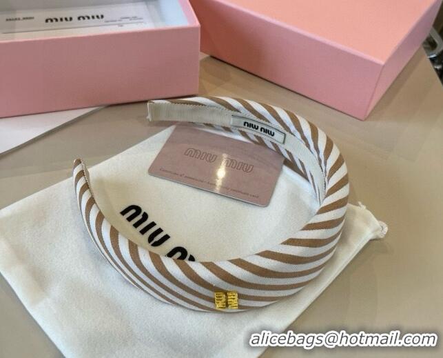 Spot Discount Miu Miu Striped Headband 0513 Beige 2025