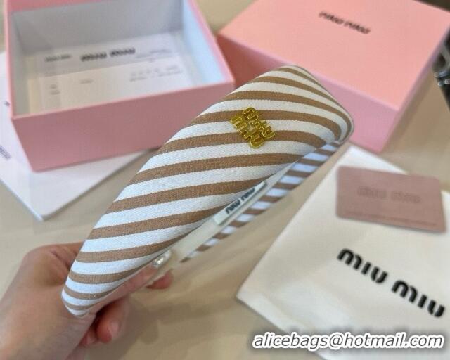 Spot Discount Miu Miu Striped Headband 0513 Beige 2025