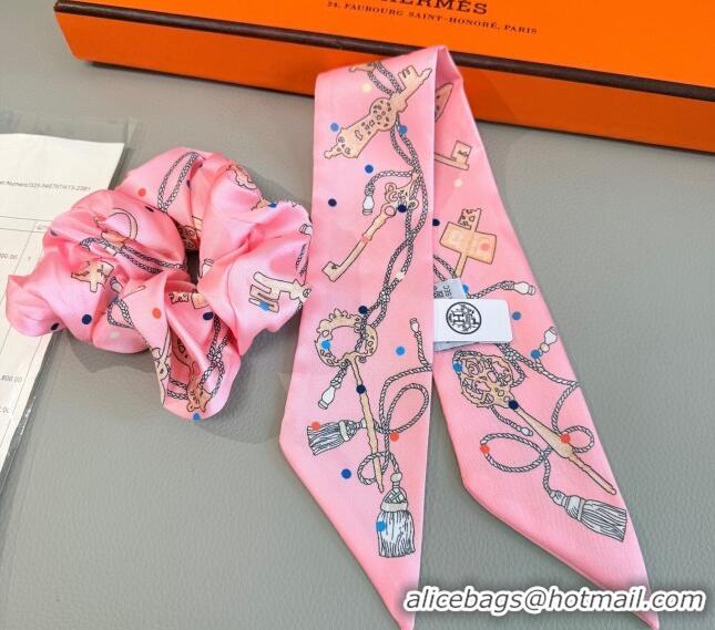 Low Cost Hermes Key Twilly Silk Bandeau Scarf and Hairring Set 4023 Pink 2025
