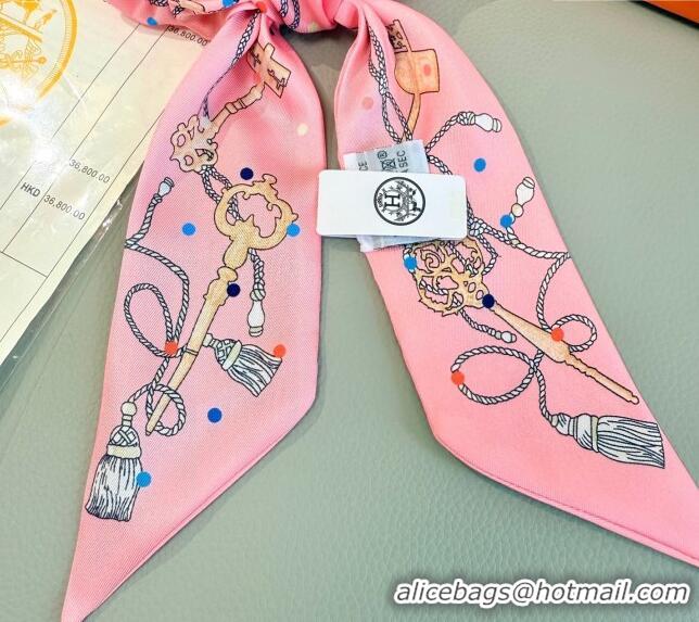 Low Cost Hermes Key Twilly Silk Bandeau Scarf and Hairring Set 4023 Pink 2025