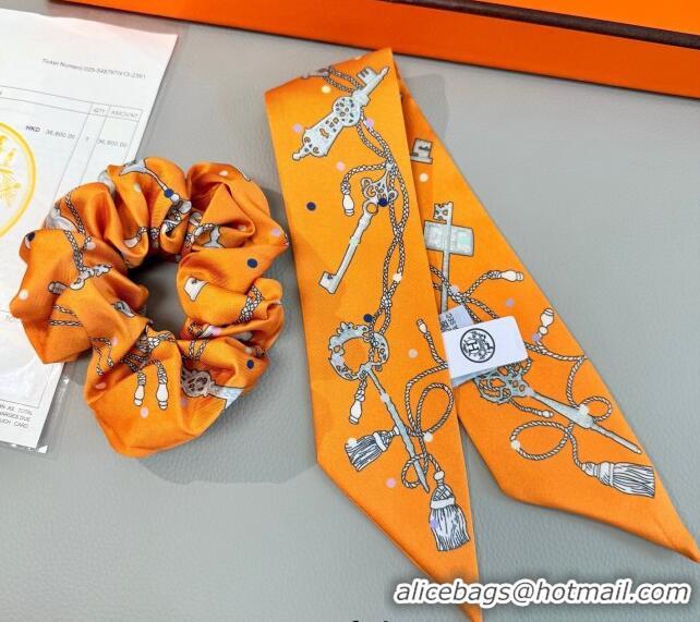 Discount Hermes Key Twilly Silk Bandeau Scarf and Hairring Set 4023 Orange 2025
