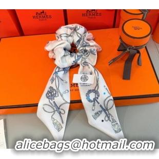 Grade Quality Hermes Key Twilly Silk Bandeau Scarf and Hairring Set 4023 White 2025