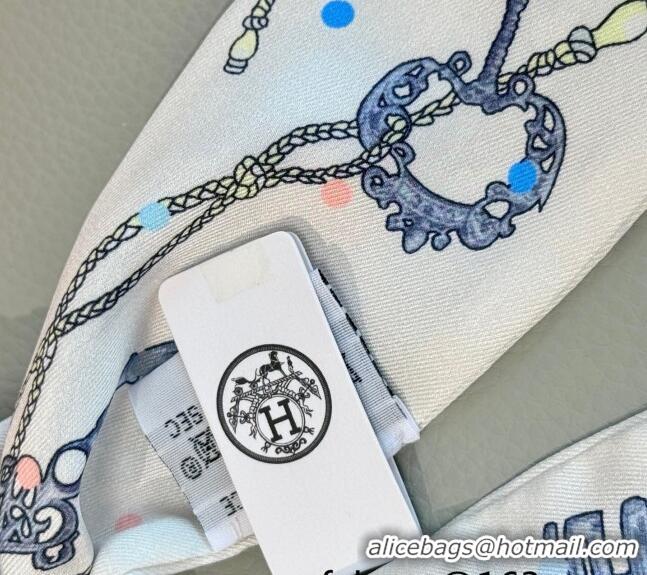 Grade Quality Hermes Key Twilly Silk Bandeau Scarf and Hairring Set 4023 White 2025