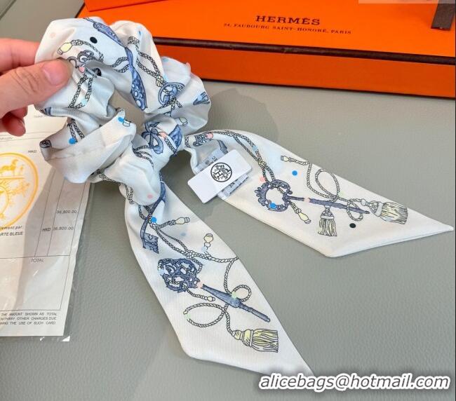 Grade Quality Hermes Key Twilly Silk Bandeau Scarf and Hairring Set 4023 White 2025