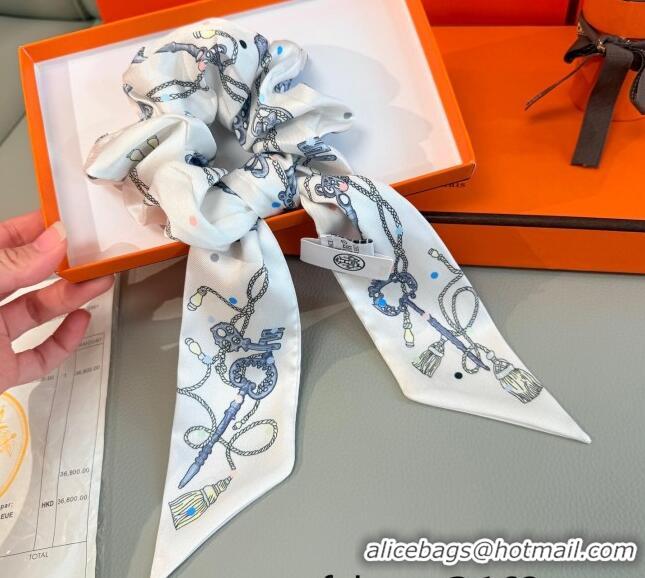 Grade Quality Hermes Key Twilly Silk Bandeau Scarf and Hairring Set 4023 White 2025