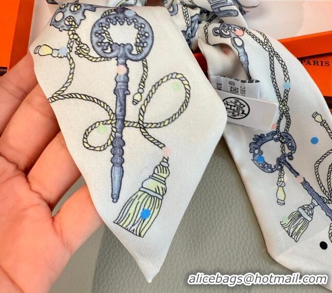 Grade Quality Hermes Key Twilly Silk Bandeau Scarf and Hairring Set 4023 White 2025