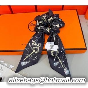 Buy New Cheap Hermes Key Twilly Silk Bandeau Scarf and Hairring Set 4023 Black 2025