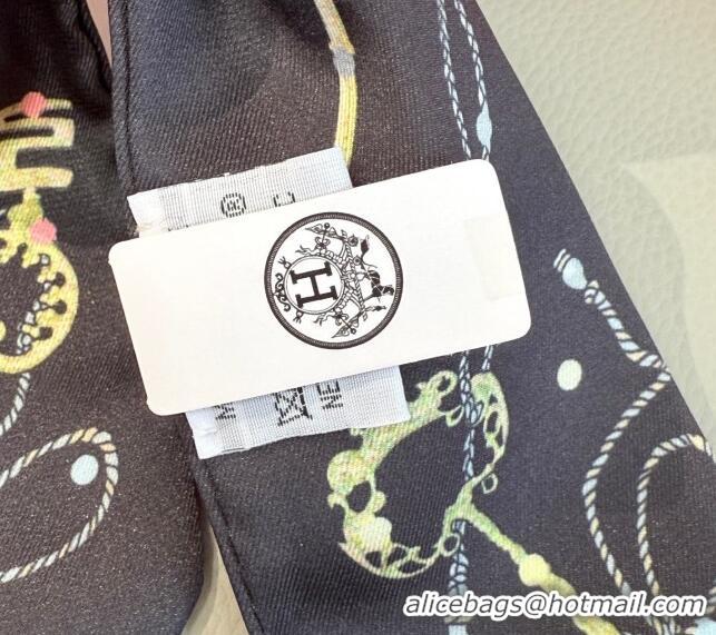 Buy New Cheap Hermes Key Twilly Silk Bandeau Scarf and Hairring Set 4023 Black 2025