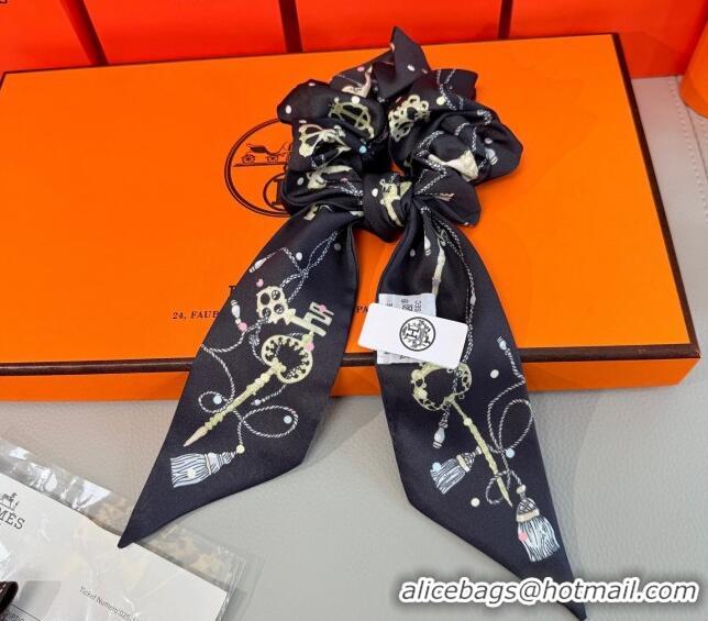Buy New Cheap Hermes Key Twilly Silk Bandeau Scarf and Hairring Set 4023 Black 2025