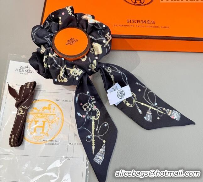 Buy New Cheap Hermes Key Twilly Silk Bandeau Scarf and Hairring Set 4023 Black 2025