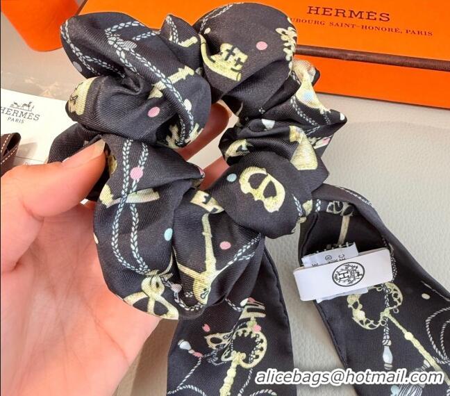 Buy New Cheap Hermes Key Twilly Silk Bandeau Scarf and Hairring Set 4023 Black 2025