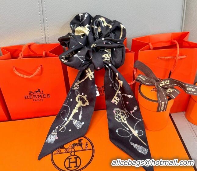 Buy New Cheap Hermes Key Twilly Silk Bandeau Scarf and Hairring Set 4023 Black 2025
