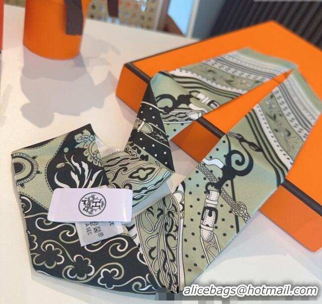 Spot Bulk Hermes Festival des Amazones Bandana Twilly Silk Bandeau Scarf 5x86.5cm H4001 Green 2025