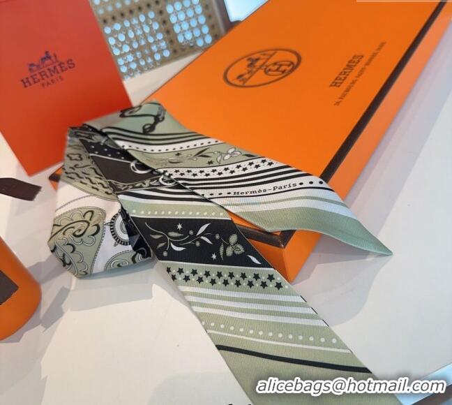 Spot Bulk Hermes Festival des Amazones Bandana Twilly Silk Bandeau Scarf 5x86.5cm H4001 Green 2025