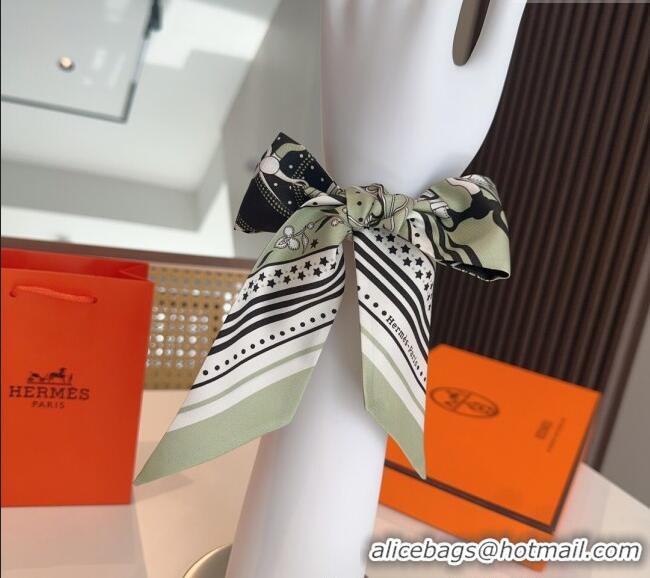 Spot Bulk Hermes Festival des Amazones Bandana Twilly Silk Bandeau Scarf 5x86.5cm H4001 Green 2025